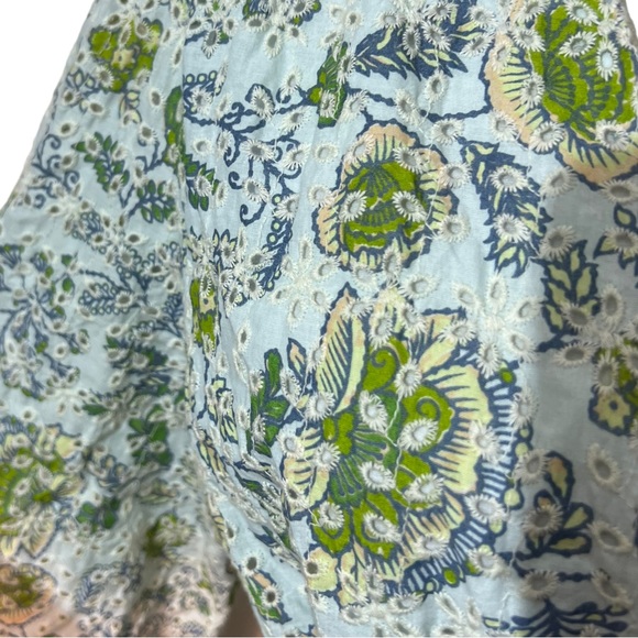 7 For All Mankind Large Ruffle Eyelet Long Sleeve Peplum Blue Floral Blouse - Picture 5 of 7